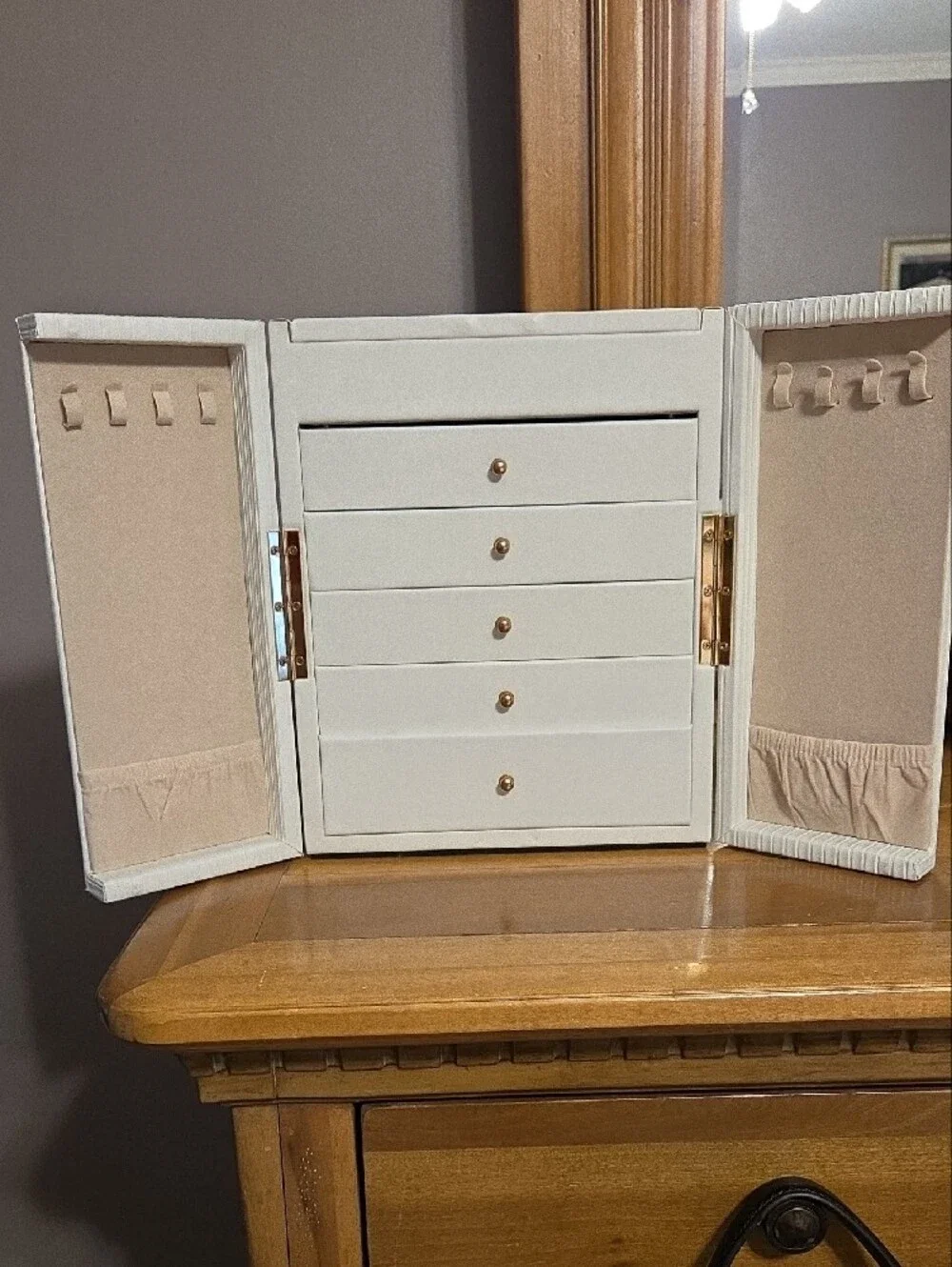 White Ribbed Storage Cabinet with Gold Handles - Home Storage & Organization